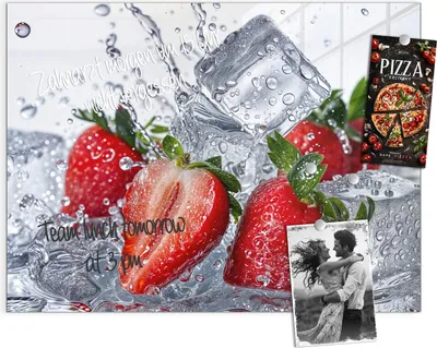 Produktbild von Magnettafel 120x90cm Pinnwand Whiteboard beschreibbar - Erdbeeren im Wasser
