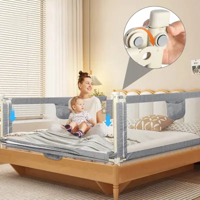 Produktbild von Bettgitter Grau 180cm,Rausfallschutz Bett,Bettschutzgitter Babybettgitter für Kinder & Elternbetten (Zwei Seite)