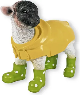 Produktbild von Gartenfigur Schaf mit Gummistiefeln gruen und Regenmantel Lamm Figur Garten Dekofigur Lamm