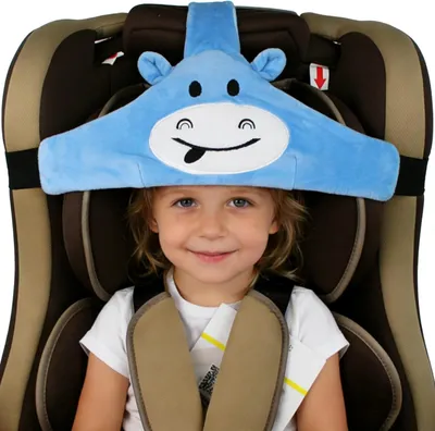 Imagen del producto de Reposacabezas ajustable para bebés, cinturón de seguridad para asientos de coche y cochecitos, color azul, para bebés