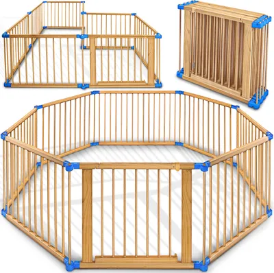 Produktbild von KIDUKU® 7,2 Meter Laufgitter blau XXL klappbar inkl. Tür, bestehend aus 8 Elementen, individuell formbar Laufstall Absperrgitter