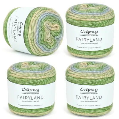 Image de Fil à motifs dégradés pour le crochet et le tricot, 4 pelotes de 100g, multicolore, composition : coton/acrylique/laine, couleur : vert