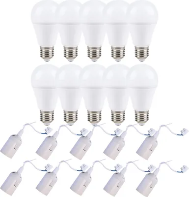 Produktbild von 10 x LED Leuchtmittel 12W = 75W E27 1155lm warmweiß 10 x Baufassung Lampenfassung weiß