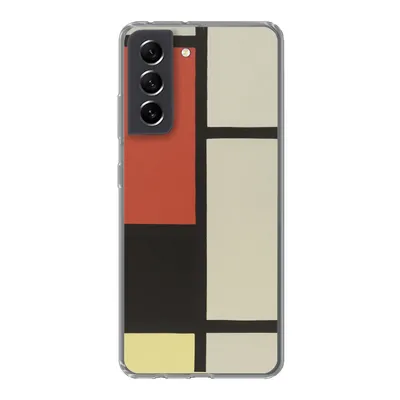 Produktbild von MuchoWow® Handyhülle Schutzhülle Hülle für Samsung Galaxy S21 FE Komposition mit rotem Quadrat, schwarz, blau - Piet Mondrian Silikon Softcase Handy Hülle - Mobiltelefonhülle