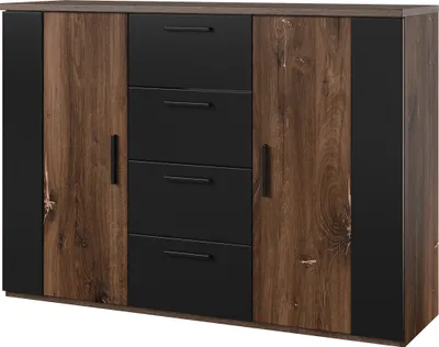 Produktbild von Masseno Kommode SIGNORA 132 cm Sideboard mit 4 Schubladen und 2 Türen für Wohnzimmer Schlafzimmer Modern 132x40x94 cm Eichefarben / Eichefarben