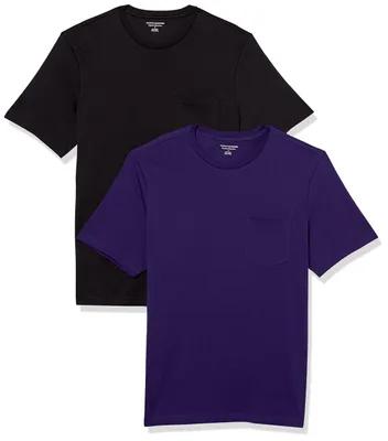 Produktbild von Amazon Essentials Herren Kurzärmeliges T-Shirt mit Rundhalsausschnitt und Tasche, 2er-Pack, Dunkelpurpur/Schwarz, L