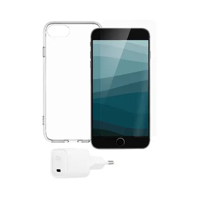Obrázek produktu pro QDOS, Startovací pouzdro pro Apple iPhone SE/8/7/6 Ochranný kryt displeje Síťová nabíječka, průhledné