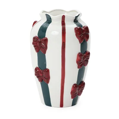 Produktbild von Keramikvase Gross Weiß, 28 cm, Moderne Blumenvase mit Elegante Streifenmuster