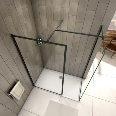 Produktbild von AICA Walk in Dusche 80x100x200cm, 8mm NANO ESG Klarglas, Matt-Schwarz Rahmen & 2xStabilisator 70-120cm