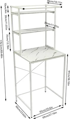 Immagine prodotto di Scaffale per lavatrice - Indipendente a 3 ripiani - Dimensioni nicchia 65×60×97 cm - Portata 10 kg per ripiano - MDF e acciaio - Piedini regolabili 1 cm - Bianco