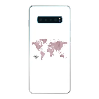 Produktbild von MuchoWow® Handyhülle Schutzhülle Hülle für Samsung Galaxy S10 Plus Weltkarte - Rosa - Flugzeug Silikon Softcase Handy Hülle - Schutzhülle