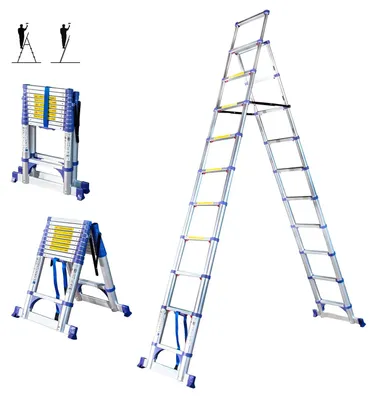 Teleskop-Trapladder 11 Stufen, 3,2+2,9 m, Arbeitshöhe 4,7 m