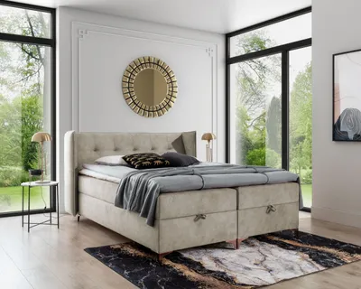 Produktbild von Bett Boxspringbett LOTIS - Doppelbett mit Multipocket-Matratze - Topper - Polsterbett mit 2 Bettkästen - H3 - ( 200x200 cm , Beige - Terra 13 )