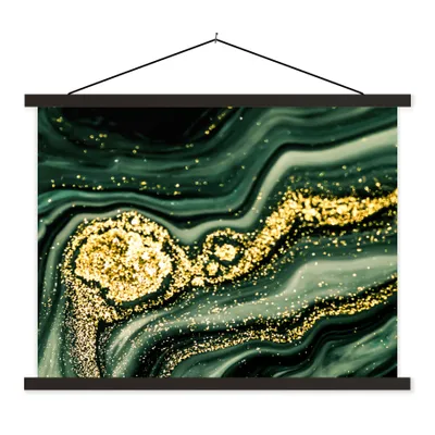 Produktbild von MuchoWow® Textilposter Marmor - Gold - Glitter - Grün - Marmoroptik - Luxus 120x90 cm mit schwarzem Rahmen - Aufhänger für Poster