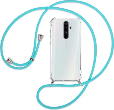 Produktbild von Handykette Backcover-Schutzhülle mit Band (Metall silberfarben) für Xiaomi Redmi Note 8 Pro - türkis