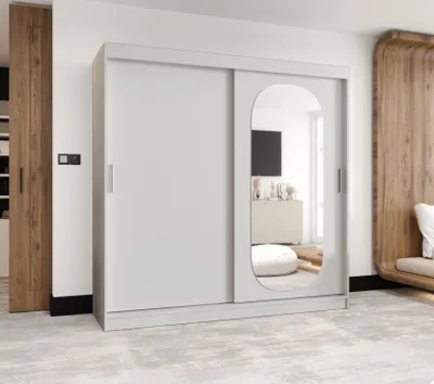 Produktbild von Kleiderschrank 200 cm BEREN mit Spiegel - weiß