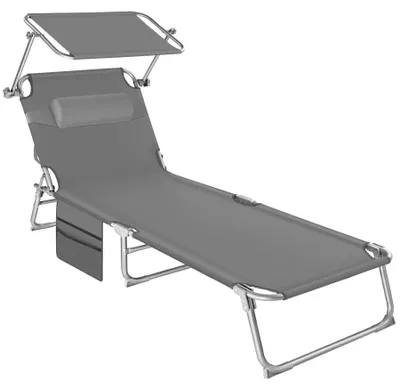 Produktbild von tectake graue Sonnenliege klappbar wasserabweisend 68x161x111cm