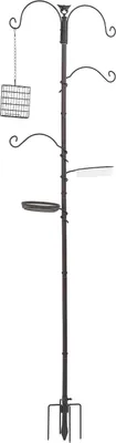 Immagine prodotto di Mangiatoia per uccelli - Supporto - Altezza 190 cm - 4 ganci - Acciaio laminato a freddo pesante - Portata 5 kg - Con ciotola per mangime e acqua - Nero