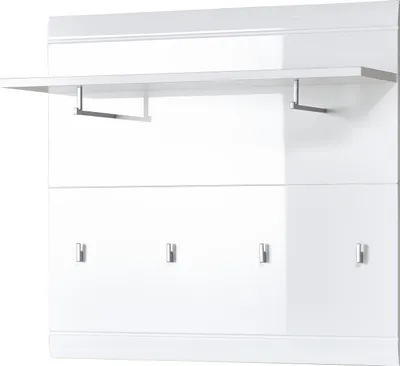 Garderobenpaneel hochglanz weiß 96x90x31 cm mit Ablage und Haken