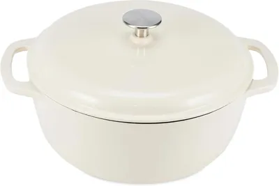 Productafbeelding van Braadpan met deksel - Stoofpan - Geëmailleerd gietijzer - Rond - 4 l - Wit