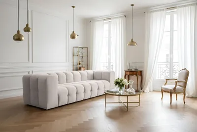 Produktbild von Sofa Designersofa SOLVIE 4-Sitzer in Stoff Moly Creme