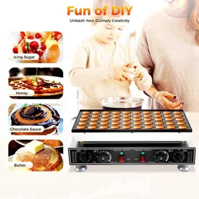 Imagen del producto de Máquina eléctrica para hacer gofres y crepes, 1800W, 50 cavidades, acero inoxidable, color plateado