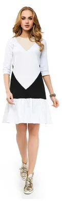Produktbild von MiniKleid Kleid Tunika Top Style 3/4 Arm; Beige/Weiß/Schwarz M/38