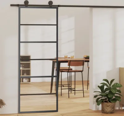 Produktbild von The Living Store Schiebetür ESG-Glas und Aluminium 76x205 cm Schwarz