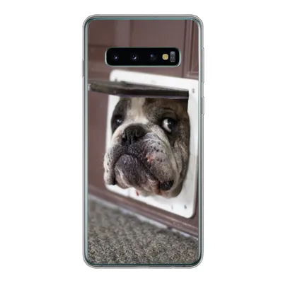 Produktbild von MuchoWow® Handyhülle Schutzhülle Hülle für Samsung Galaxy S10 Hund - Lustig - Katzenklappe - Kinder - Jungen - Mädchen - Kinder Silikon Softcase Handy Hülle - Handytasche