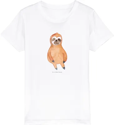 Produktbild von Mr. & Mrs. Panda Kleinkinder T-Shirt Faultier Zufrieden 7-8 Jahre (122/128) - Weiß - Geschenk, Kinder Shirt, Kindershirt, Baumwollshirt, Pause, Glück, Bio, Teenager