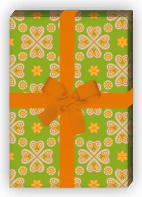 Produktbild von Glücks Geschenkpapier Set, Dekorpapier mit Retro Klee Blättern, grün - G8762, 32 x 48cm