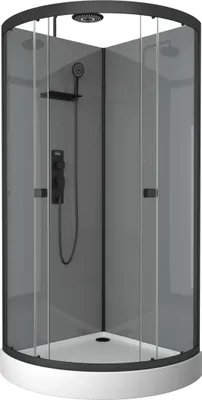 Image de Cabine de douche 1/4 de cercle 90x90x215/230 cm - Fonds Gris Profilés Noir Mat - FOGGY