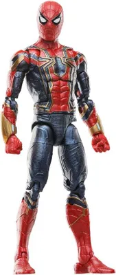 A full-body shot of an action figure of Iron Spider-Man.