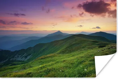 Produktbild von MuchoWow® Poster Berg - Gras - Landschaft - Abend 180x120 cm - Fotoplakat