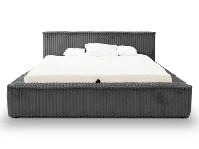 Produktbild von GRAINGOLD Schlafzimmerbett 180x200 Lago - Lattenrost, Kopfteil, Cordstoff - Doppelbett mit Bettkasten - Polsterbett - Dunkelgrau - Vito 16