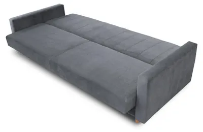 Produktbild von Schlafsofa Sara - Sofa mit Bettkasten und Schlaffunktion, Bettsofa, Schlafcouch mit Holzfüße, Velours (Grau (Paros 05))
