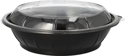 Produktbild von 25 Salatschalen, PET 1000 ml Ø 21,8 cm · 6 cm schwarz "Snap It" mit Deckel R-PET glasklar