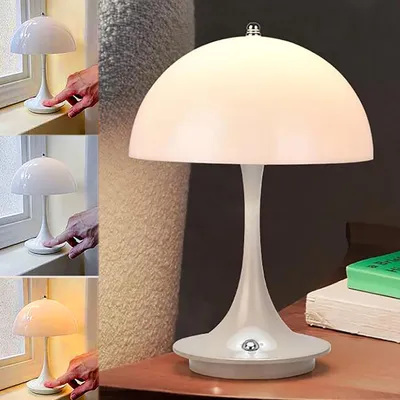 Produktbild von KUGI LED Tischlampe kabellos mit Touch Dimmbare LED Akku,Nachttischlampe,Pilz Tischleuchte USB Aufladbar,Schreibtisch Lampe Acryl