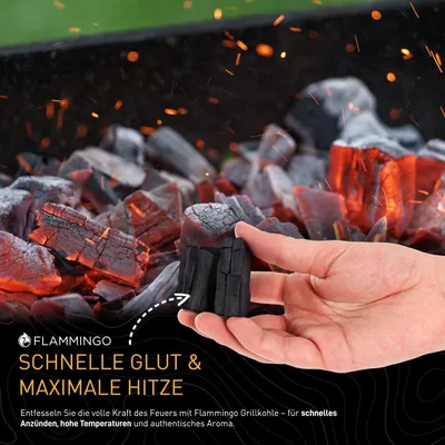 Produktbild von Flammingo® Grillkohle 20kg – 100% Natur-Holzkohle aus Hartholz – extra grob – lange Brenndauer – für BBQ, Smoker & Grill geeignet