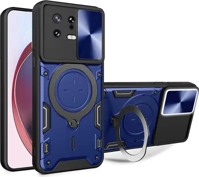 Produktbild von Handyhülle für Xiaomi 13 Dual-Layer Stoßfest Rüstung Hülle mit Dia Kameraschutz und Kreisförmig Ring Ständer Blau