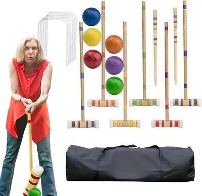 Imagen del producto de Juego de croquet, set de croquet para adultos, juego para 6 jugadores, ideal para jugar en el jardín