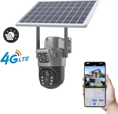 Obrázok produktu pre Solárna monitorovacia kamera - 4G LTE PTZ IP kamera - Dualná šošovka, 6MP, 1080P - Farebná nočná videnie, PIR detekcia pohybu - 360° otáčanie - IP66, určená na vonkajšie použitie