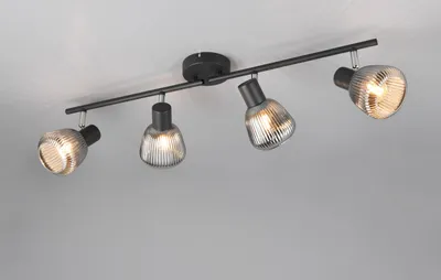 Produktbild von Moderner LED Retro Deckenstrahler 4-flammig mit Glas Lampenschirmen, B: 70cm