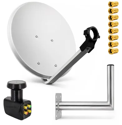 Produktbild von PremiumX SAT Anlage 80cm Antenne Hellgrau Quad LNB Wandhalter 25cm
