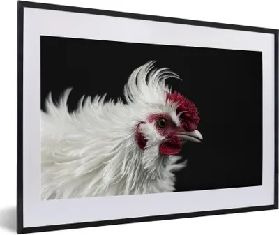 Produktbild von MuchoWow® Gerahmtes Poster Huhn - Vogel - Schwarz 60x40 cm - Poster mit Schwarzem Bilderrahmen Wandposter Rahmen Foto Bilder - Schlafzimmer - Plakat in Rahmen - Drucken
