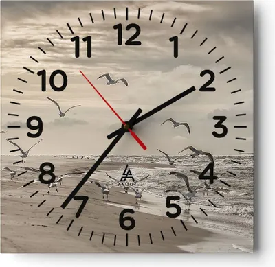 Produktbild von Wanduhr - Quadrat - Glasuhr - Möwen Küste Boho - 30x30cm - Schleichendes Uhrwerk - Lautlos - zum Aufhängen bereit - Dekoration Modern - Wanddekoration aus Glas - C4AC30x30-4723