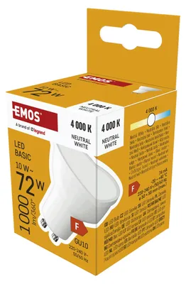 Productafbeelding van EMOS Bodová LED-lamp, 10W, vervangt een 72W halogeenlamp, spotlamp MR16 met GU10-fitting, helderheid 1000 lm, neutraal wit licht (4000 K), modelnummer ZL8F53
