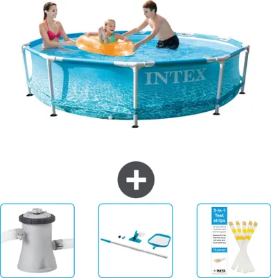 Obrázek produktu pro Bazén Intex s kulatým rámem - 305 x 76 cm - tlak vody - filtrační čerpadlo pro bazén v ceně - čisticí sada - testovací proužky