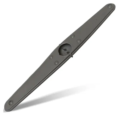 A gray dishwasher spray arm is shown at an angle against a white background.