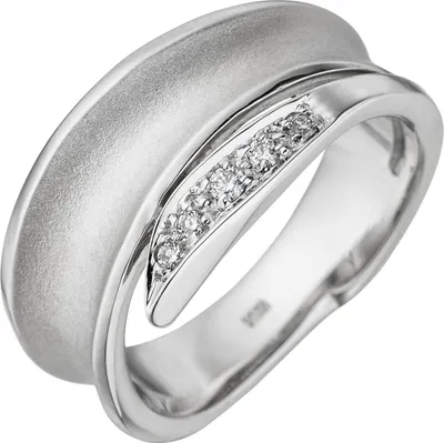 Produktbild von Gr. 58 Damen Ring 585 Gold Weißgold teil matt 5 Diamanten Brillanten Diamantring